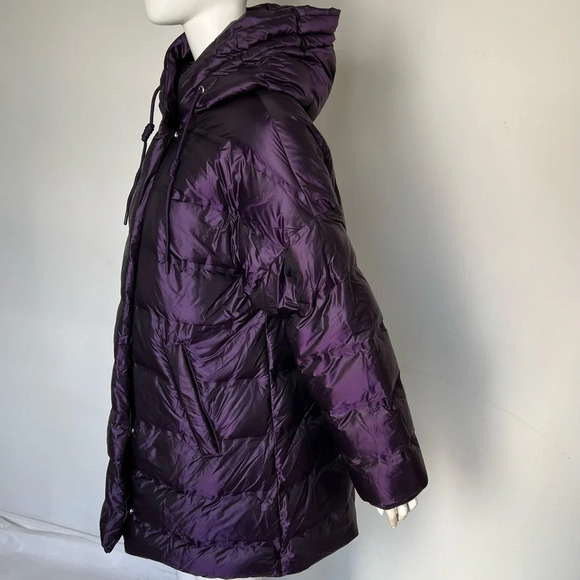 Zara water repellent down filled purple quilted coat with hood Size XL NWT - Picture 7 of 16